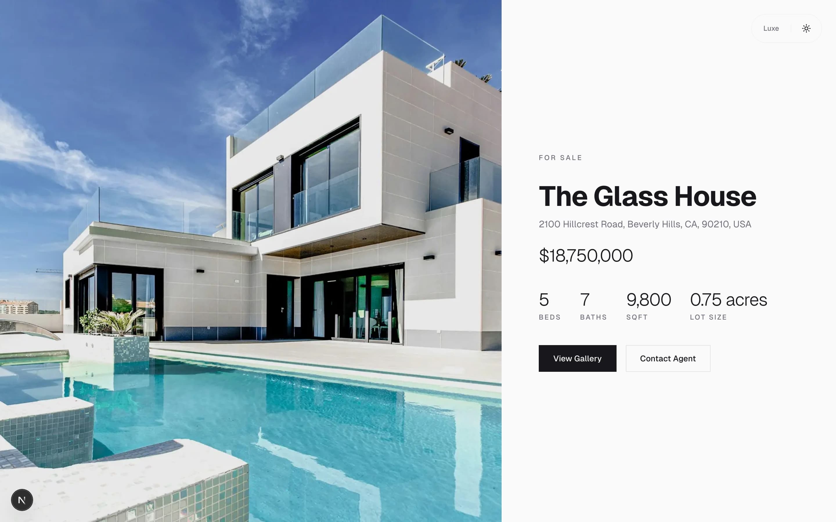 Modern template - The Glass House luxury property website